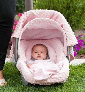 Carseat Canopy 5 piece whole caboodle infant car seat cover in pink.